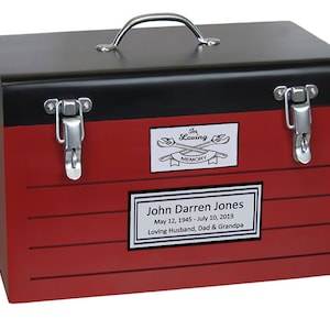 Toolbox Red Cremation Adult Urn - FREE NAME PLATE - Crossed Tools Option - Beautifully Made and Finished