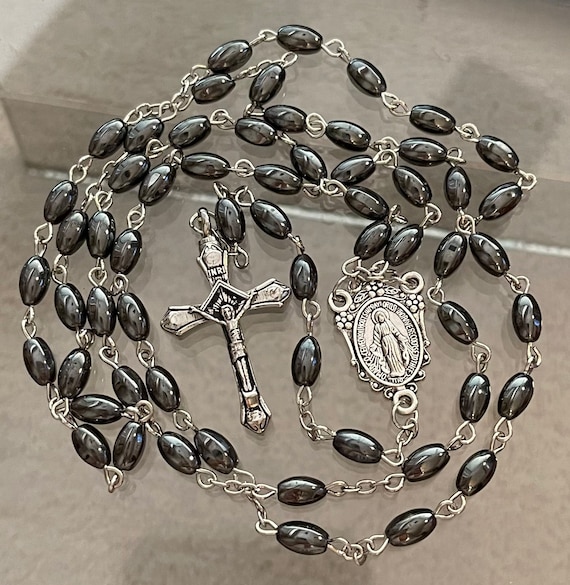 Hematite Rosary Necklace Urn Etsy New Zealand