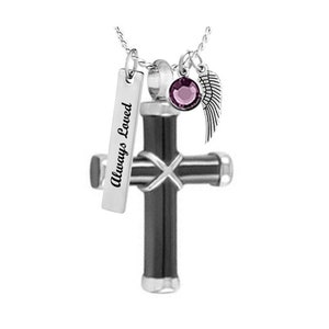Mourning Cross Cremation Jewelry Urn - Love Charms® Option - Personalized Ash Keepsake - Free Birthstone & Chain - Fast Shipping