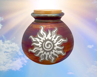 Sun Raku Cremation Adult or Medium Urn - Desert Sun Adult Urn - FREE SHIPPING