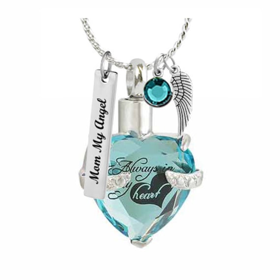Always Aqua Crystal Heart Cremation Jewelry Urn Love Charms