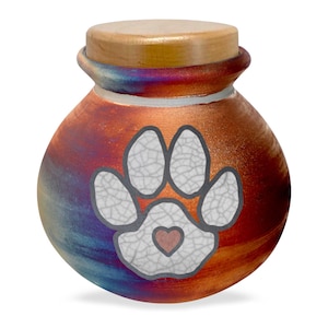 Heart Paw Pet Raku Urn - Hand Made Dog or Cat Urn - Engraving Available