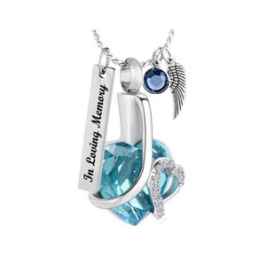 Elegant Aqua Heart Ash Jewelry Urn - Love Charms™ Option