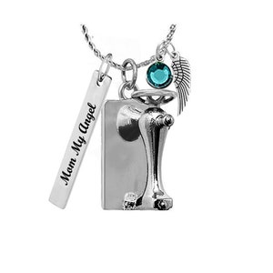 Sewing Machine Jewelry Ash Urn -  Love Charms® Option - FREE Birthstone, Chain & Fill Kit - Personalized Stainless Tag - Fast Shipping