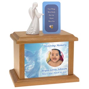 Urne pour enfant Keep The Memory® Your Wings & Hearts poème - urne photo fabriquée à la main - option carte commémorative et porte-cartes ange - expédition rapide