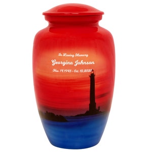SPECIAL SALE -  Peaceful Lighthouse Cremation Urn - Handcrafted Metal Urn- Personalized Engraving