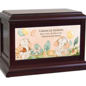 Baby Elephants - Child Memorial Urn - Customizable Urn - Engraved - Full Color Imprint - Elegant, Quality Wood - Keep The Memory Series