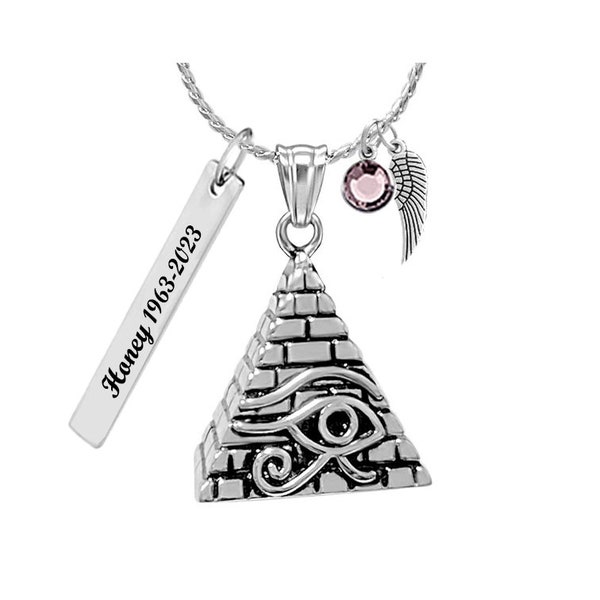 Eye of Ra Pyramid Cremation Ash Pendant Urn - Love Charms® Option - FREE Birthstone & Chain - Personalized Jewelry - Lifetime Guarantee