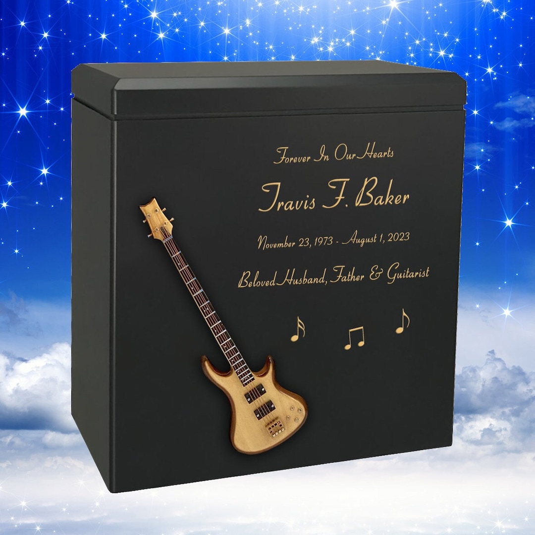 Natural Wood Bass Electric Guitar Cremation Urn Adult Miniature