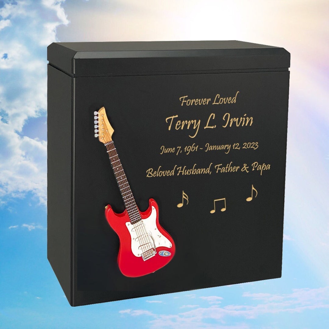 Red Electric Guitar Wood Cremation Urn Miniature Red Electric Guitar Wood Cremation Urn Adult