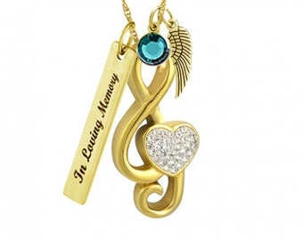 Golden G Clef Heart Necklace Ash Urn 