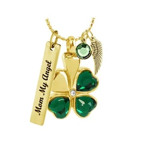 Shamrock Green & Gold Crystal Necklace Ash Urn- Love Charms™ Option