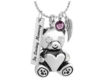 Baby Bear Ash Urn Pendant: Stainless Steel Memorial Necklace