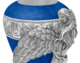 Blue Angel of Grief Keepsake Urn - Custom Engraved Miniature Ashes Holder