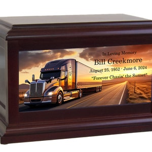 Trucker Road to Heaven Adult Urn - Semi Driver Cremation Urn - Personalized Truck Driver Ashes Urn