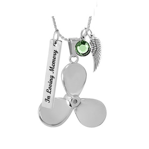 Boat Propeller Ash Pendant Urn - Love Charms™ Option - Stainless Steel - FREE Birthstone, Chain & Gift Box - Personalized Memorial Jewelry