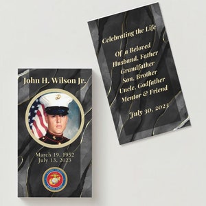 Cartes commémoratives avec photo de vétéran en marbre noir - Cartes de funérailles - Cartes de célébration de la vie - Livraison rapide