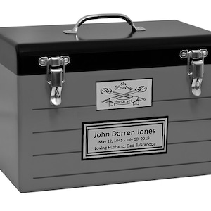 Toolbox Gray Cremation Adult Urn - FREE NAME PLATE - Crossed Tools Option - Beautifully Made and Finished