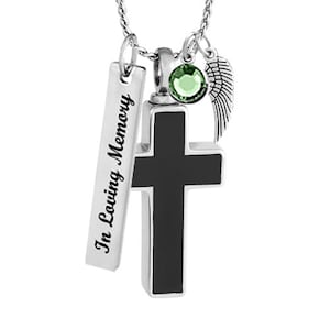 Black Stainless Cross Cremation Jewelry Urn - Love Charms® Option - Quality Stainless Steel - Free Birthstone, Fill Kit - Lifetime Guarantee
