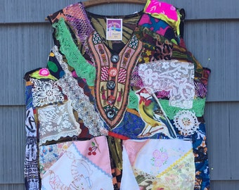 COLOURFUL PATCHWORK SMOCK TUNIc  * my Bonny  * Wearable Folk Art - Fabric Collage Clothing   Crazy Quilt random scraps