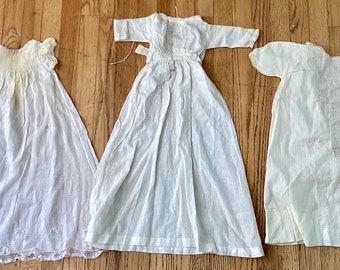 3 Antique CHRISTENING BAPTISMAL DRESSES  Vintage Catholic Christian Linens sold as is