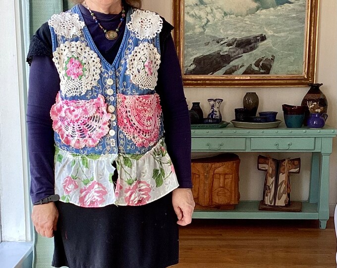 EMBROIDERY PATCHWORK VEST My Bonny Upcycled Denim Vintage Etsy