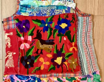 ETHNIC EMBROIDERY EXPLOSION VARIEGATEd TUNIc  - Colourful Wearable Folk Art Collage Fabric Patchwork Quilting Mixed Media - mybonny