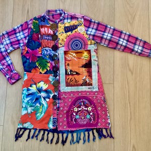 QUADRETTI ROSA Arte da indossare colorata: Patchwork modificato Ricamo a punto ago - myBonny