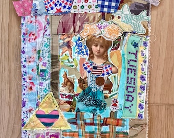 TUESDAY’S CHILD Folk Art Fabric Collage: American Love -  My Bonny