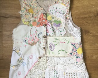 my MOTHER’S LINENS Tunic * my bonny * lot crochet embroidery doilies  -  Wearable Folk Art Collage Clothing - Vintage Everything