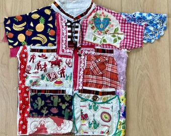 Picasso Face Boho VARIEGATED WEARABLE ART VESt: Colourful Fabric Patchwork Mosaic, Lot Vintage Textile Fiber Collage Eclectic Couture bonny