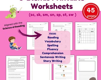 S-Blends Worksheets: Phonics Literacy (Science of Reading) for Early Readers Kinder Preschool Printable