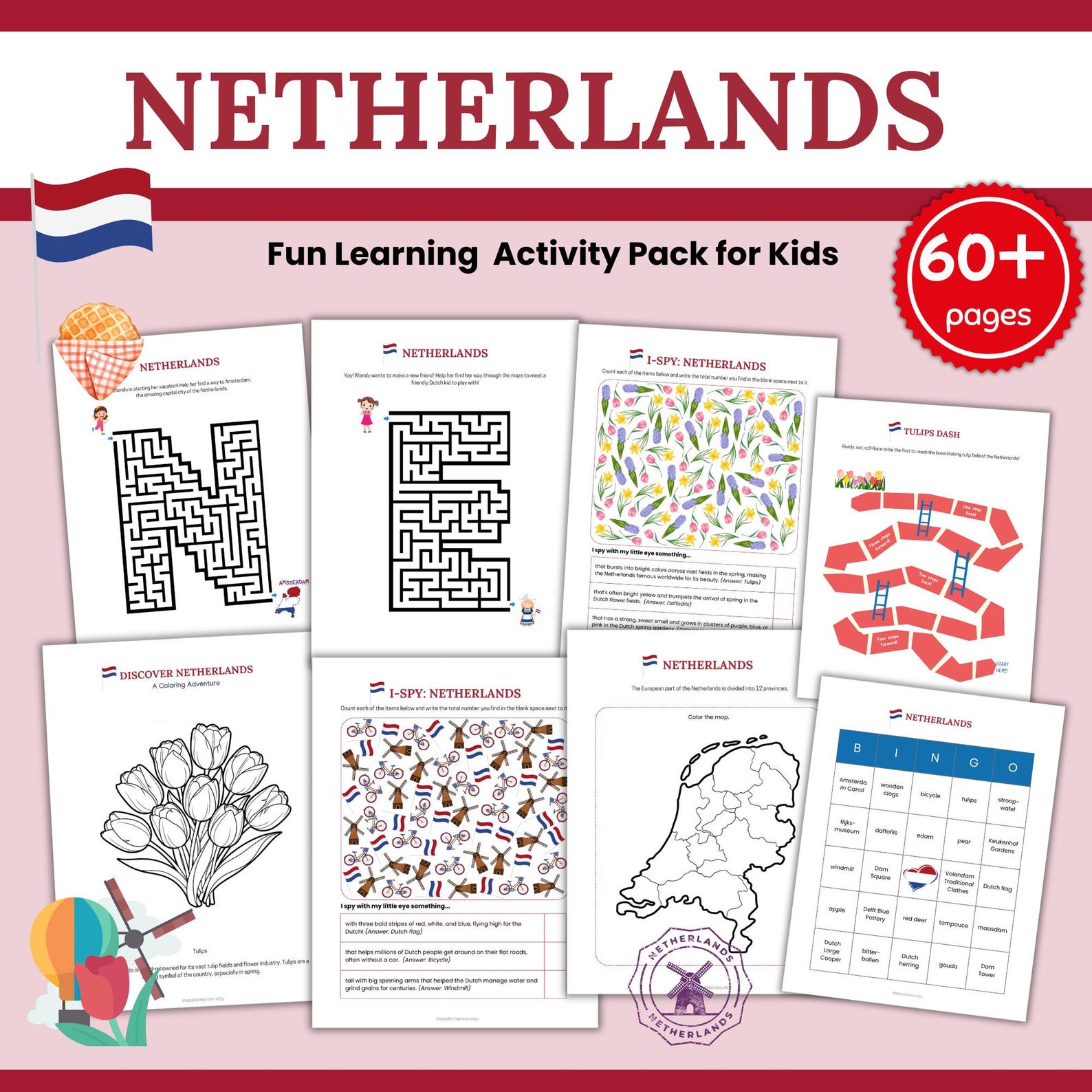 Netherlands Learning Activity Pack for Kids (preschool, Kinder ...