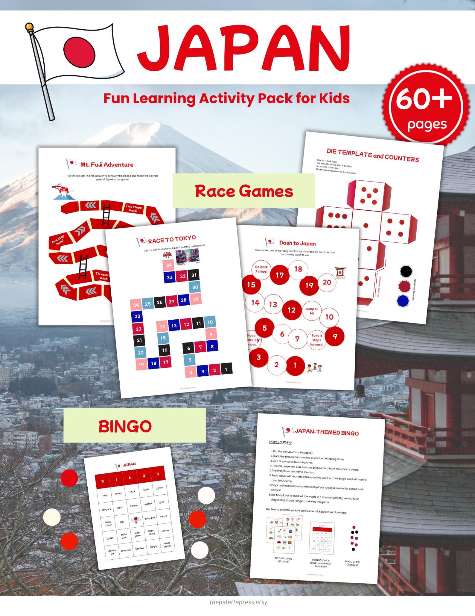 JAPAN Learning Activity Pack for Kids : Games Coloring Homeschool ...
