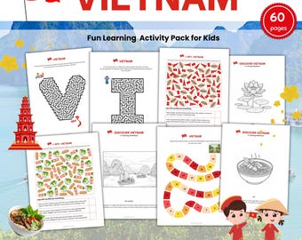 VIETNAM Worksheets Learning Activity Pack for Kids: Country Study Printable Homeschool Kinder Preschool
