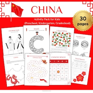 China Worksheets Learning Activity Pack for Kids: Games, Coloring, and More (PDF Download)