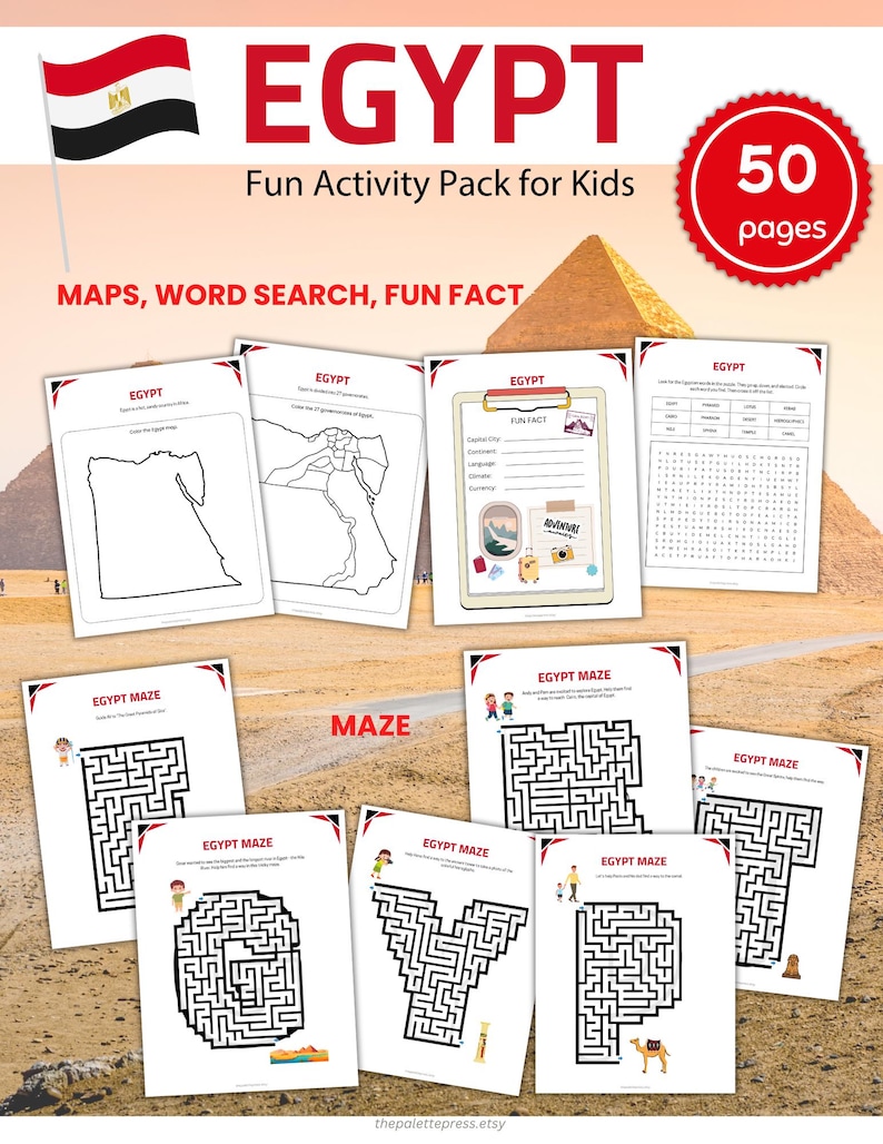 EGYPT Worksheets Learning Activity Pack for Kids: Pyramids Nile ...