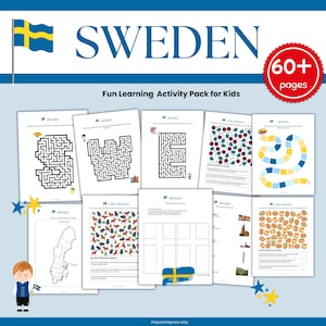 Sweden Learning Activity Pack for Kids: Printable Games & Coloring (Digital Download)