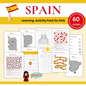Spain Worksheets Learning Activity Pack for Kids: Printable Games & Coloring (PDF Download)