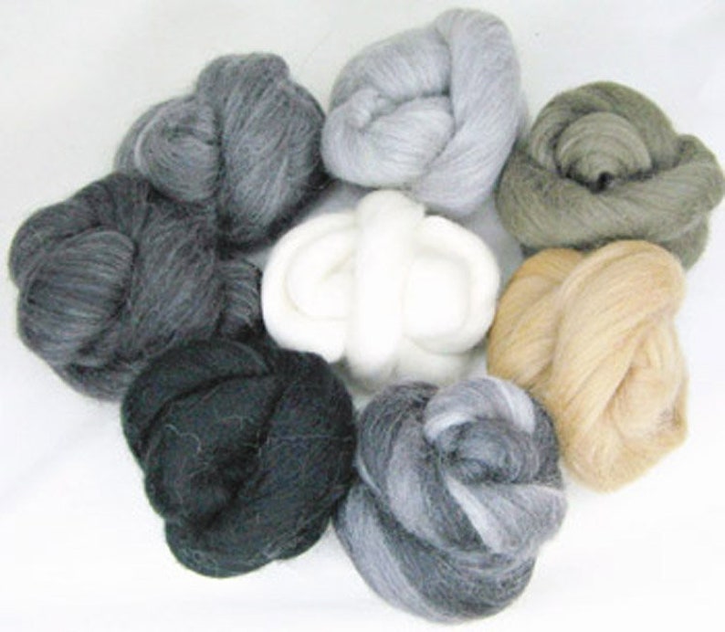 Neutrals Sampler, Merino Wool Combed Top Black/Gray/White/Neutrals, Spinning, Felting, Crafts image 1