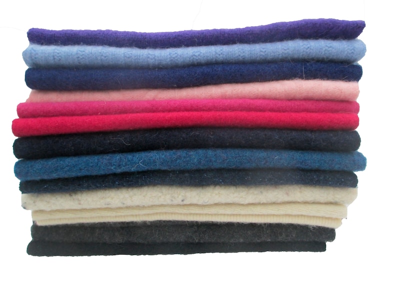 12 x 12 Felted Wool Sweater Pieces in Solid Colors and Patterns, Upcycled Sweater Fabric image 3