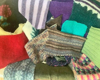 1.5 k/3.3 lbs Felted Wool Sweater Pieces, Solid and Patterned Upcycled Sweater Fabric