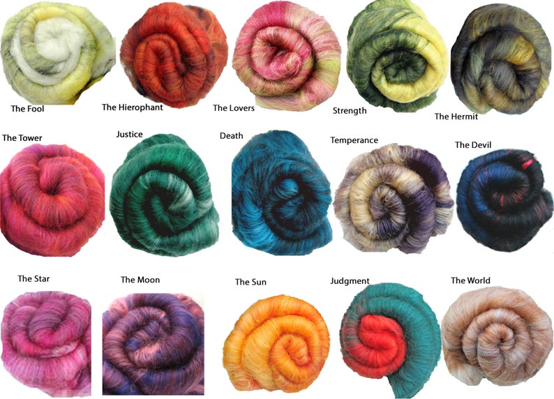 Tarot Series Batts: Carded Fiber for Spinning, Felting, Textile Art in 22 Colorways Inspired by the Tarot image 2