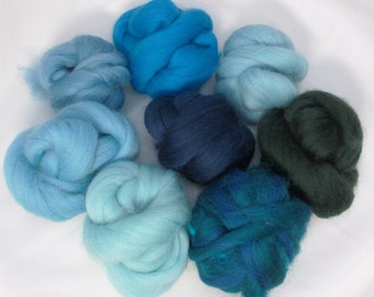 Merino Wool Roving Sampler - Blue/Green, Spinning, Felting, Crafts