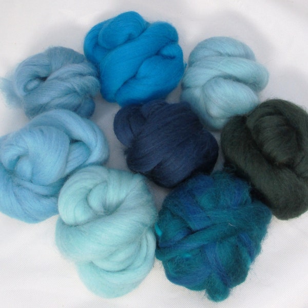 Echantillonneur de laine mérinos - Bleu/vert, filage, feutrage, créations manuelles