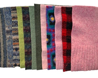 8" x 10" Upcycled Sweater Fabric, Felted Wool Sweater Pieces in Solid Colors and Patterns