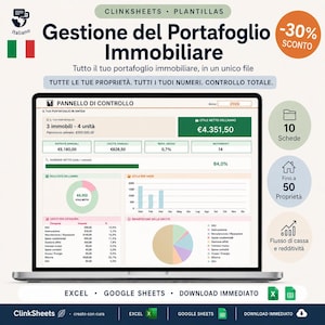 Gestione Affitti Excel y Google Sheets / Dashboard Proprietario Immobili / Entrate Uscite Rendimento Flusso Cassa