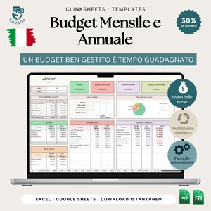 2026 Budget Planner Google Sheets Excel | Modello Mensile Annuale Gestione Spese Entrate Risparmio Finanze Personali