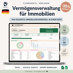 Könnte beinhalten: Ein digitales Dashboard auf einem Laptop-Bildschirm zur Immobilienverwaltung mit Finanzdaten, Tortendiagrammen und Balkengrafiken. Die Benutzeroberfläche enthält Textbeschriftungen wie Dashboard, 3 Objekte, 4 Einheiten und 4 351,50 €.