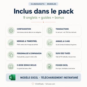 Modèle Excel Comptabilité Petite Entreprise | Suivi Revenus Dépenses & TVA | Profit Mensuel Trimestriel Annuel | Auto-Entrepreneur image 2